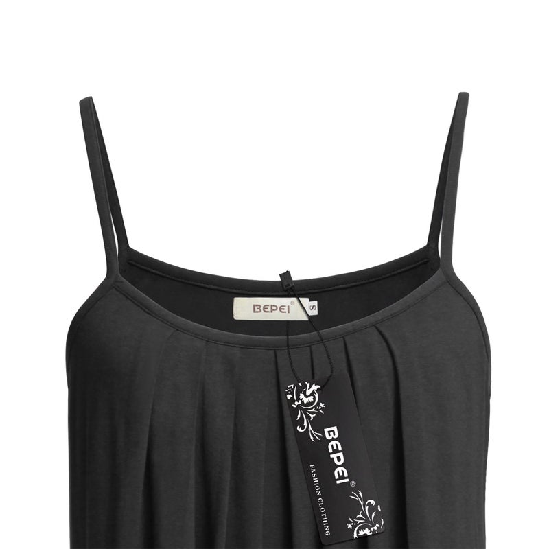 BEPEI Spaghetti Strap Tank Top, Sleeveless Cami Shirts Summer Beach Comfy Wear,Black,Medium - Image 3